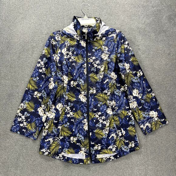 Susan Graver Jacket Womens XS Blue Water Resistant Parka Hooded Tropical - Picture 1 of 15